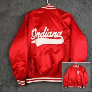 Vintage Indiana Hoosiers Jacket Mens Large Red Satin Bomber Fleece Lined 80s USA
